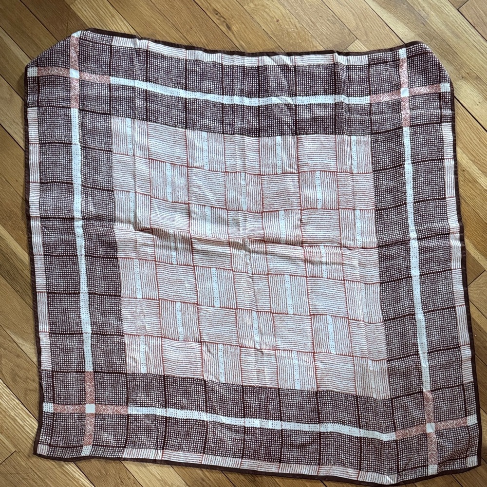 Vintage Brown and White Checkered silk Scarf
